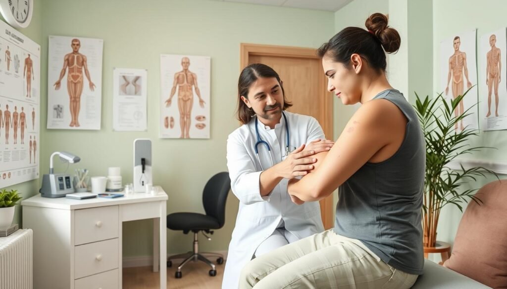 initial healthcare visit for skin allergy diagnosis